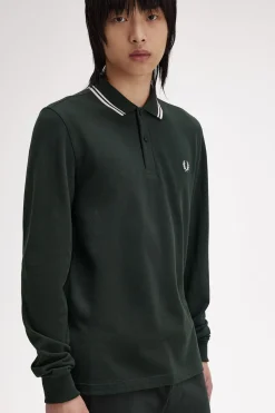 Fred Perry Polo de hombre de piqué de manga larga Verde oscuro Best