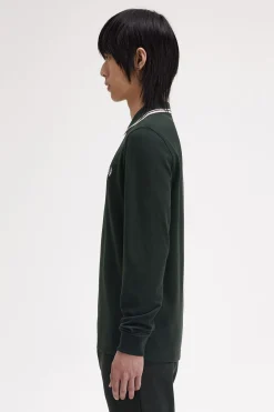 Fred Perry Polo de hombre de piqué de manga larga Verde oscuro Best