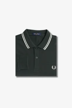 Fred Perry Polo de hombre de piqué de manga larga Verde oscuro Best