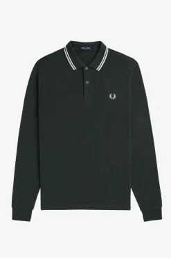Fred Perry Polo de hombre de piqué de manga larga Verde oscuro Best