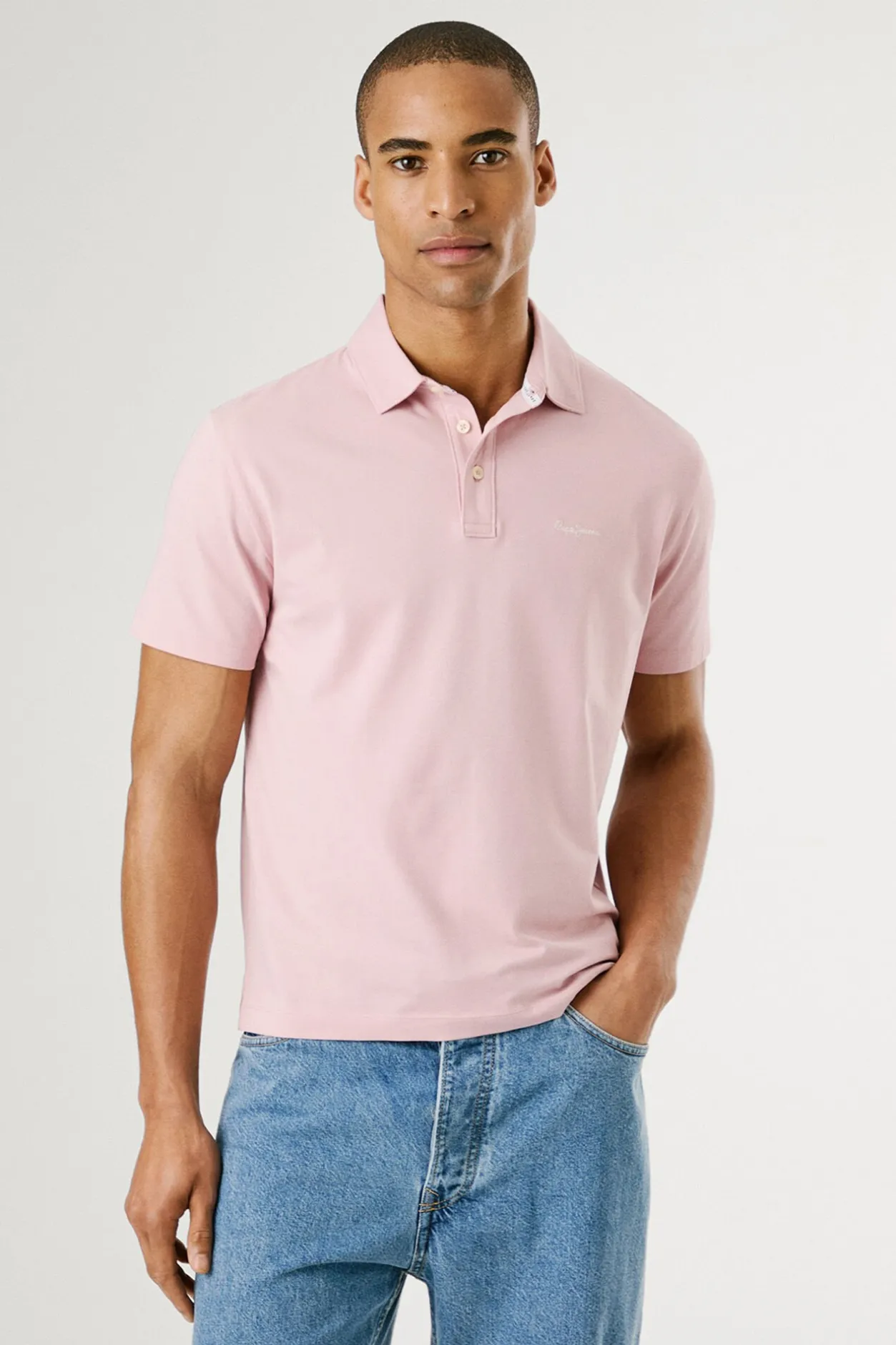 Pepe Jeans Polo de manga corto con triple botón y logo en el pecho rosa New