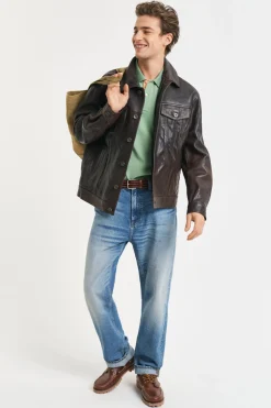 Gant Polo de piqué en contraste Kaki Clearance