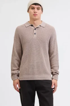 Jack & Jones Polo de punto con cuello abotonado gris Online