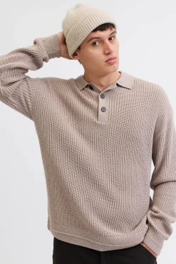 Jack & Jones Polo de punto con cuello abotonado gris Online
