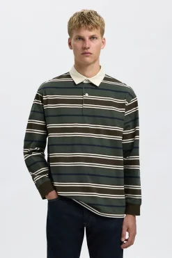 Selected Polo estilo rugby 100% algodón orgánico. Verde oscuro Best