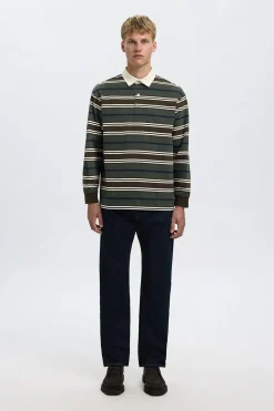 Selected Polo estilo rugby 100% algodón orgánico. Verde oscuro Best