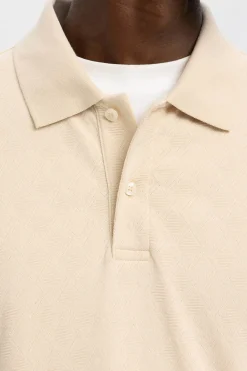 Selected Polo jacquard de manga larga 100% algodón orgánico Beige Best