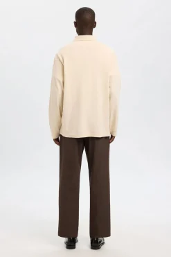 Selected Polo jacquard de manga larga 100% algodón orgánico Beige Best