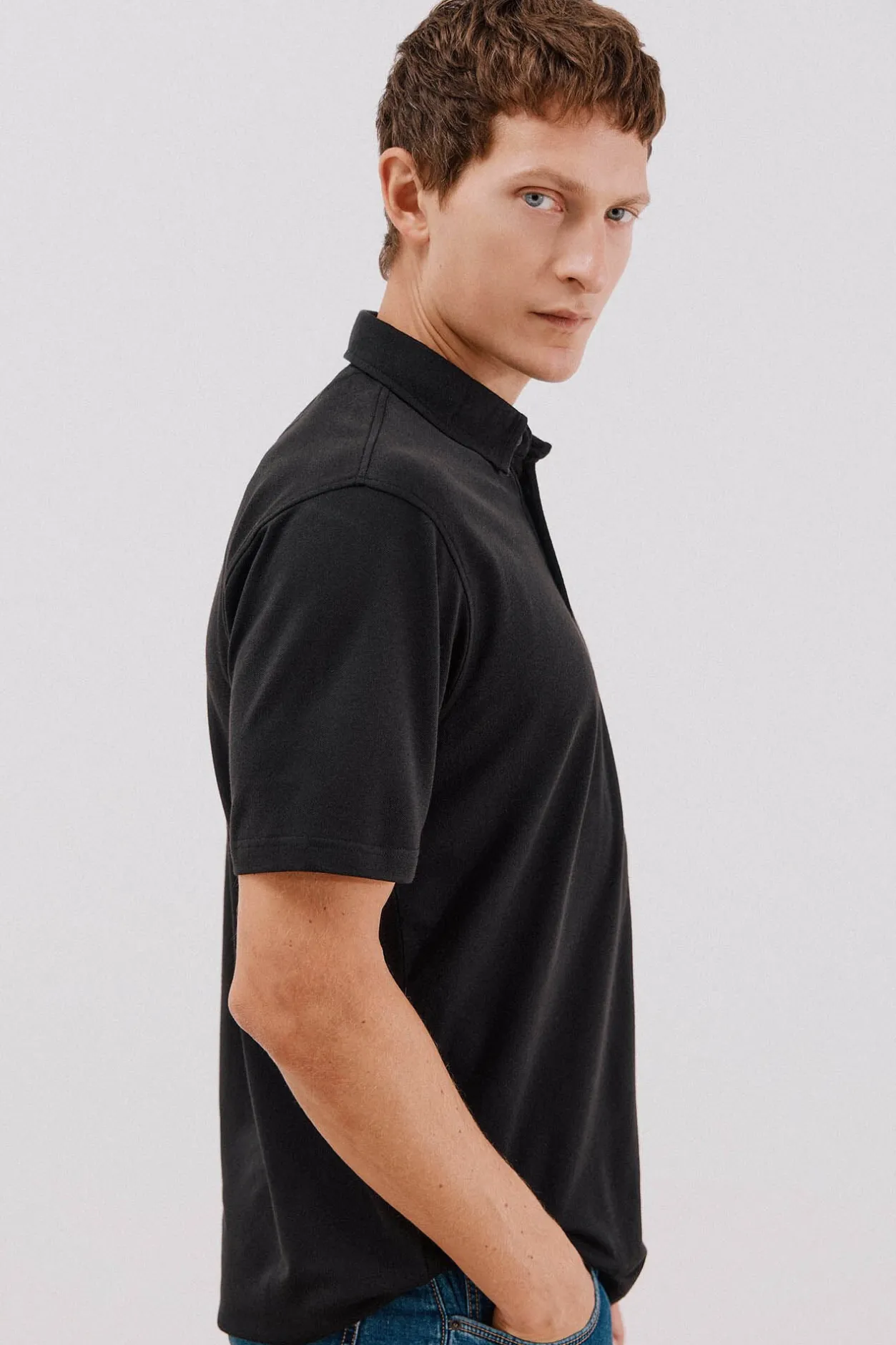 Cortefiel Polo liso piqué Negro Discount