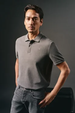 OOTO Polo piqué lavado bordado avión Gris Discount