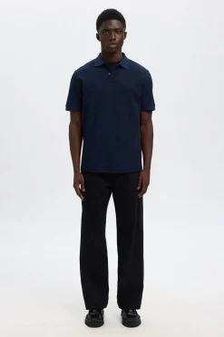 Selected Polo Rib de manga corta Regular Fit. Azul marino Clearance