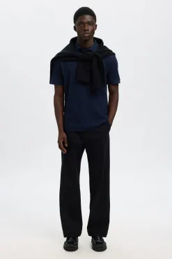 Selected Polo Rib de manga corta Regular Fit. Azul marino Clearance