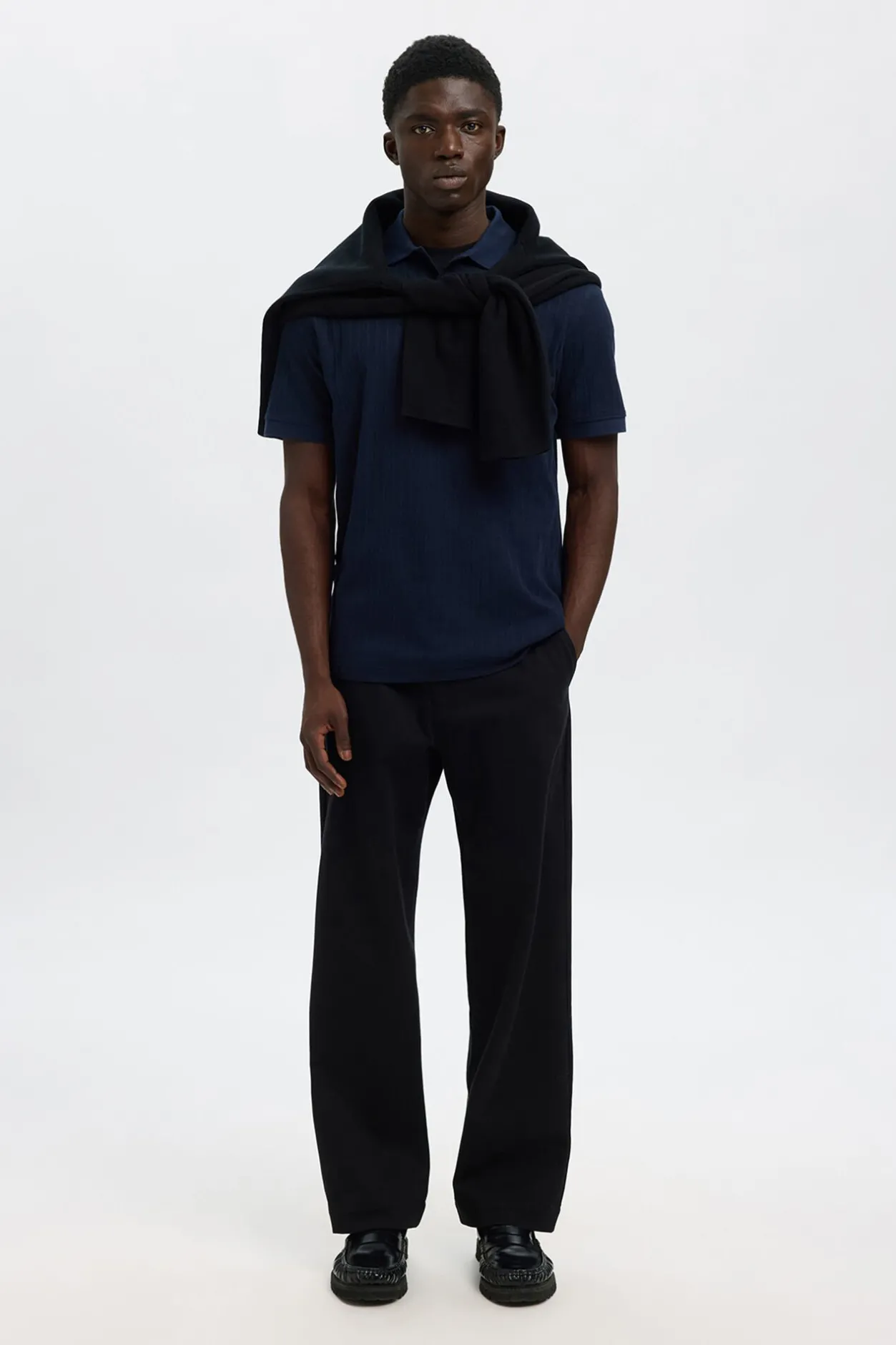 Selected Polo Rib de manga corta Regular Fit. Azul marino Clearance