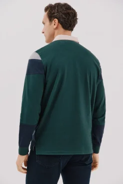 Cortefiel Polo rugby bloques Verde oscuro Outlet