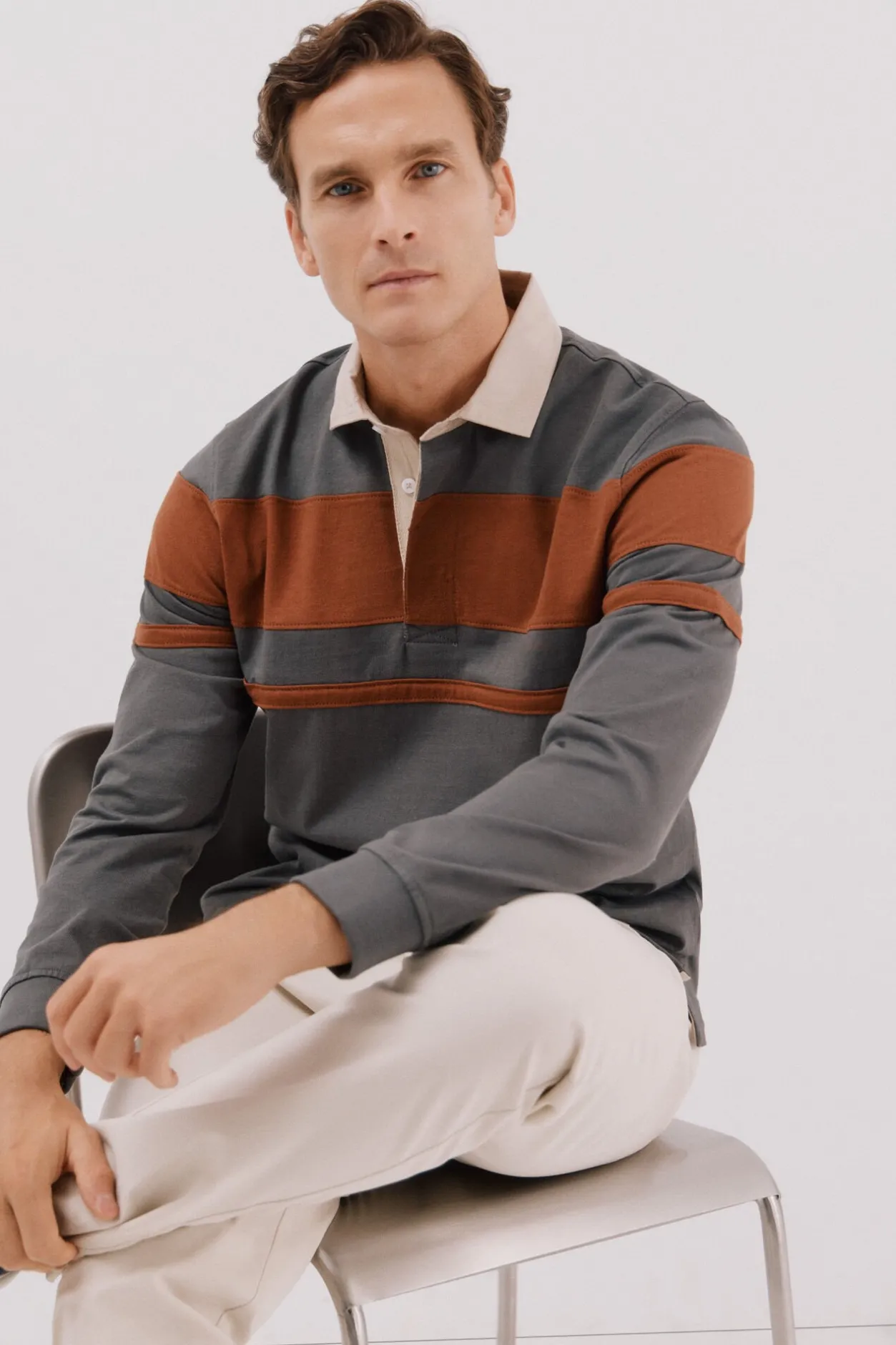 Cortefiel Polo rugby bloques Gris Online