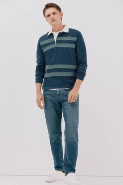 Cortefiel Polo rugby de rayas Azul marino Outlet