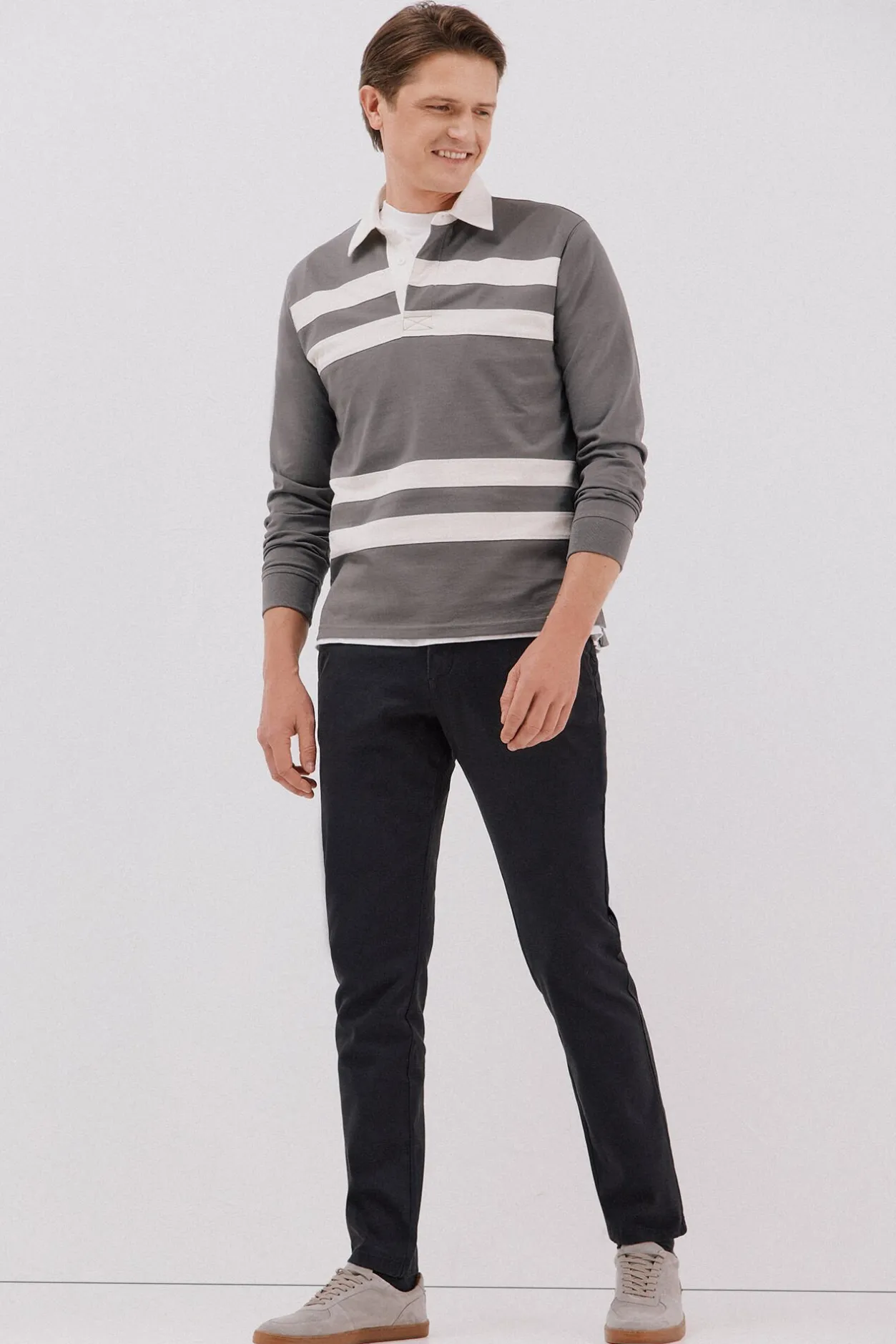 Cortefiel Polo rugby de rayas Gris Best