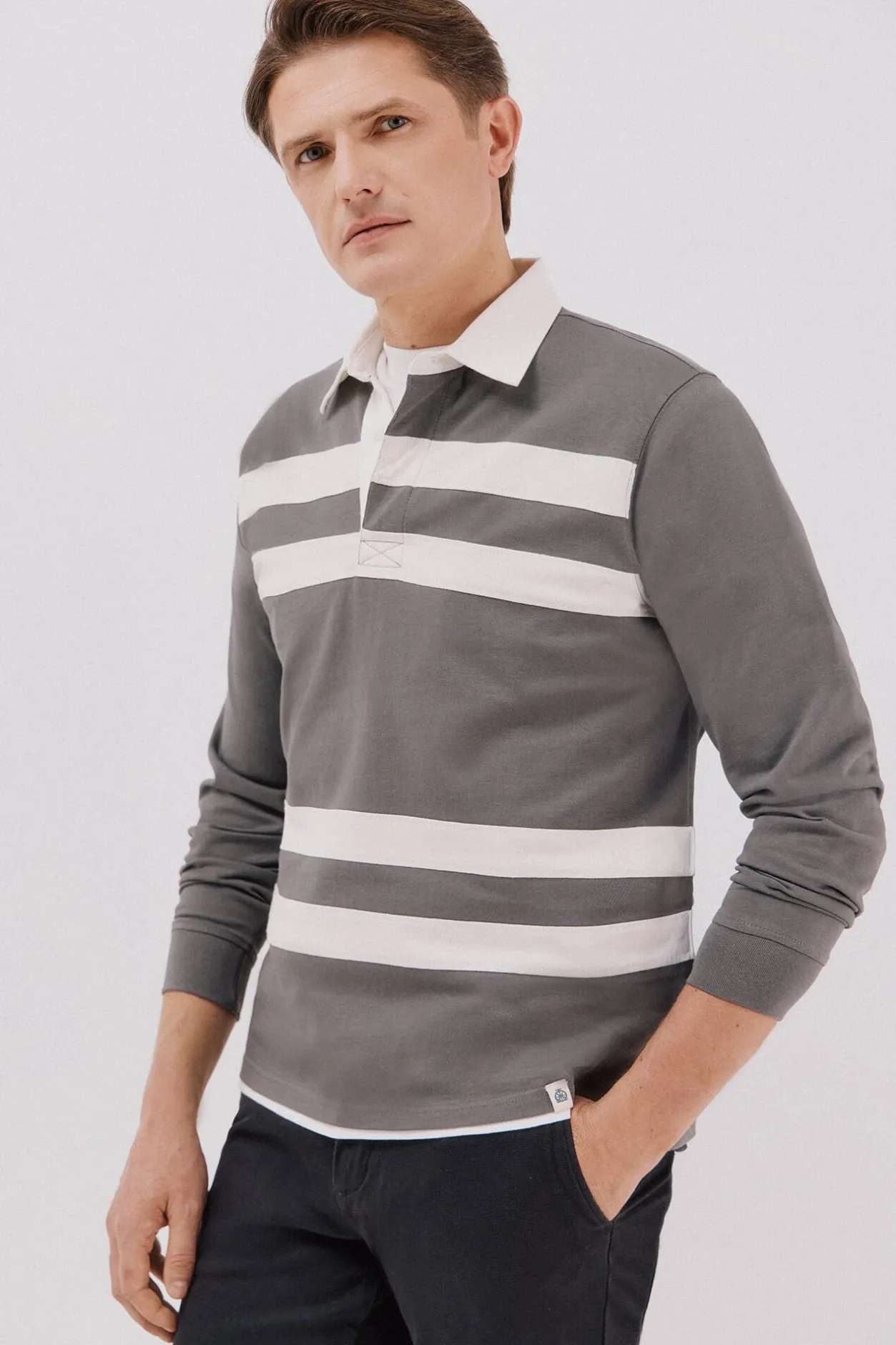 Cortefiel Polo rugby de rayas Gris Best