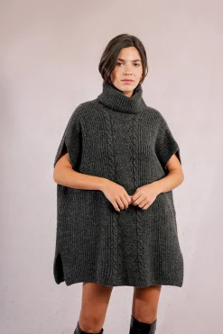 Molly Bracken Poncho asimétrico con cuello alto Gris Discount
