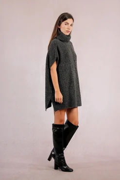 Molly Bracken Poncho asimétrico con cuello alto Gris Discount