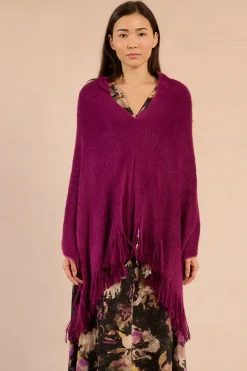 Molly Bracken Poncho asimétrico con flecos Morado Clearance