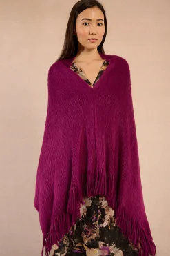 Molly Bracken Poncho asimétrico con flecos Morado Clearance