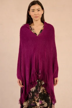 Molly Bracken Poncho asimétrico con flecos Morado Clearance