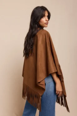 Slowlove Poncho capa efecto piel Beige