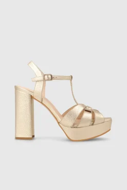 Lodi Sandalias con plataforma en piel dorada Dorado New