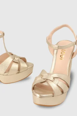 Lodi Sandalias con plataforma en piel dorada Dorado New
