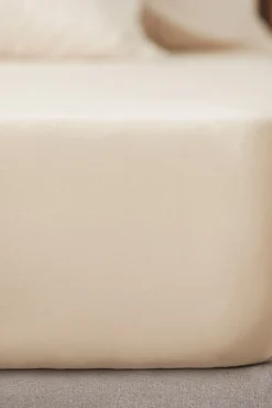 Bassols Sábana bajera sahara mate de algodón lavado Beige Outlet