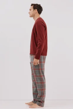 Cortefiel Set de pijama punto y tela Granate Hot