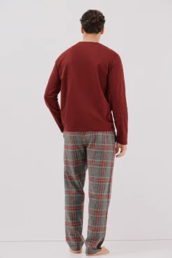 Cortefiel Set de pijama punto y tela Granate Hot