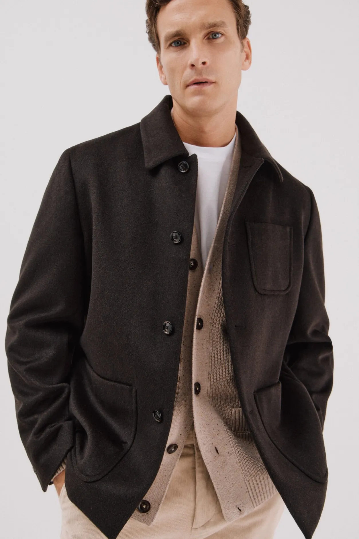 Cortefiel Sobrecamisa botones lana Marrón oscuro Best