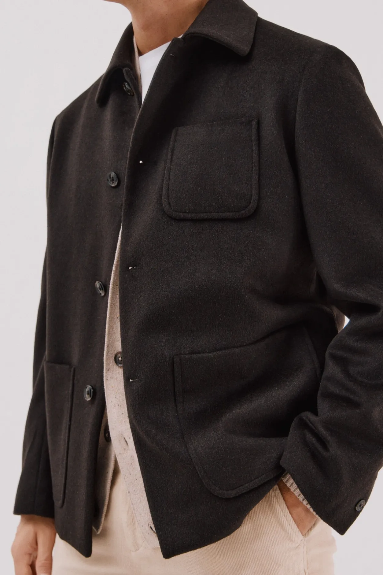 Cortefiel Sobrecamisa botones lana Marrón oscuro Best