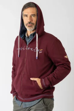Privata Sudadera abierta con capucha y bolsillos Estampado granate Discount