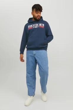 Jack & Jones PLUS Sudadera capucha print logo PLUS azul Sale