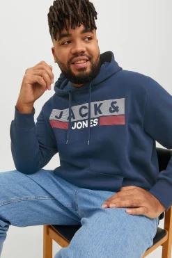 Jack & Jones PLUS Sudadera capucha print logo PLUS azul Sale