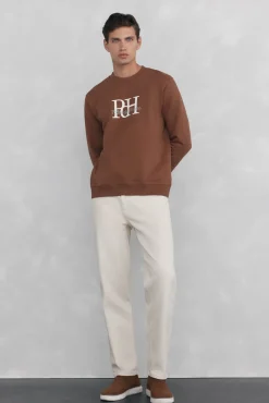 Pedro del Hierro Sudadera cuello caja big logo Marr&oacute;n Outlet