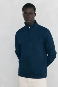 Pedro del Hierro Sudadera cuello cremallera tejido técnico Azul Discount