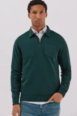 Cortefiel Sudadera cuello polo cremallera Verde oscuro Hot