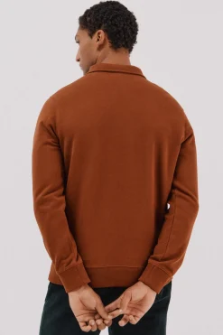 Cortefiel Sudadera cuello polo cremallera Marr&oacute;n Outlet