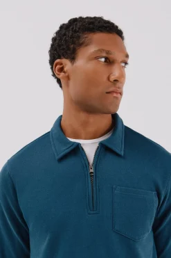 Cortefiel Sudadera cuello polo cremallera Azul Online