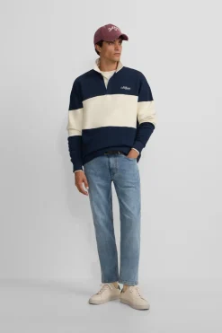 Silbon Sudadera cuello polo relaxed fit panel Azul marino Clearance