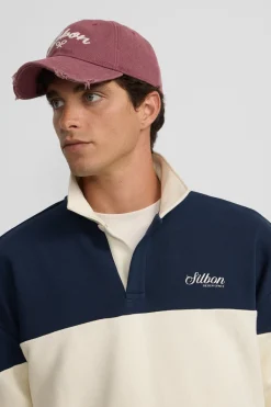Silbon Sudadera cuello polo relaxed fit panel Azul marino Clearance