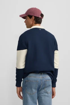 Silbon Sudadera cuello polo relaxed fit panel Azul marino Clearance