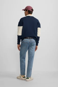 Silbon Sudadera cuello polo relaxed fit panel Azul marino Clearance