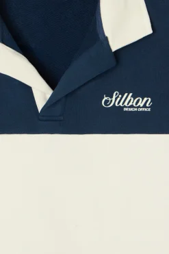 Silbon Sudadera cuello polo relaxed fit panel Azul marino Clearance