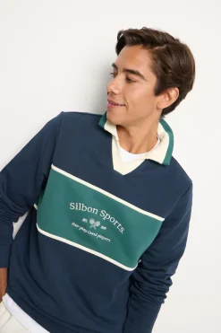 Silbon Sudadera cuello polo sports Azul marino Discount