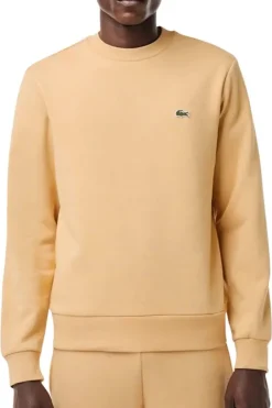 Lacoste Sudadera de algodón cepillado de corte holgado Beige Discount